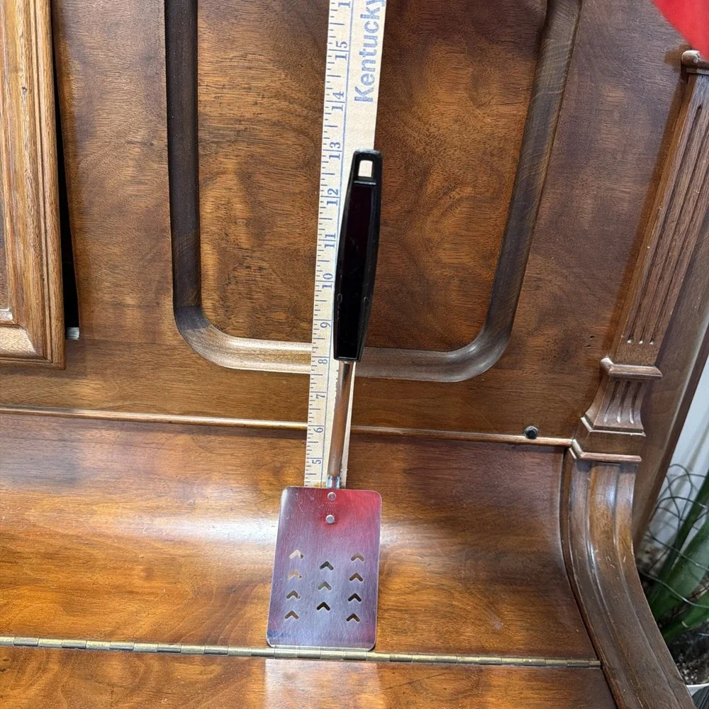 Vintage Ekco Spatula Metal Heart V Cutouts Black Hard Plastic Handle 13 In
